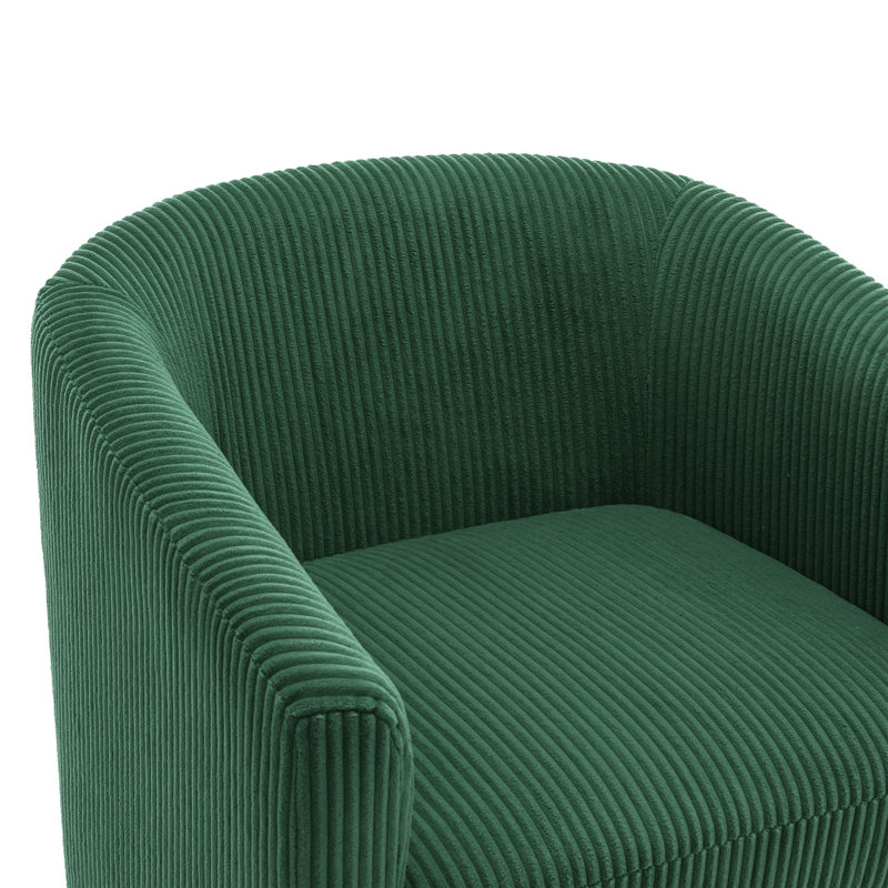 Fauteuil demi-tonneau pivotant en velours côtelé vert foncé avec base en bois massif Applewold, Velours côtelé vert foncé
