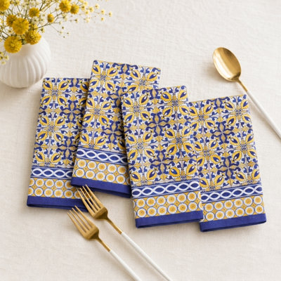 Maison d' Hermine Cloth Napkins Set of 4 100% Cotton Everyday Reusable Square Napkins Cloth Washable Dinner Party Wedding Restaurant Valentines Day Decorations Spring/Summer (Ceramic, 18" x 18")
