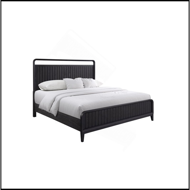 Élégant lit à panneau ouvert en placage d'orme avec motif à rainures, robuste et ventilé pour un sommeil confortable