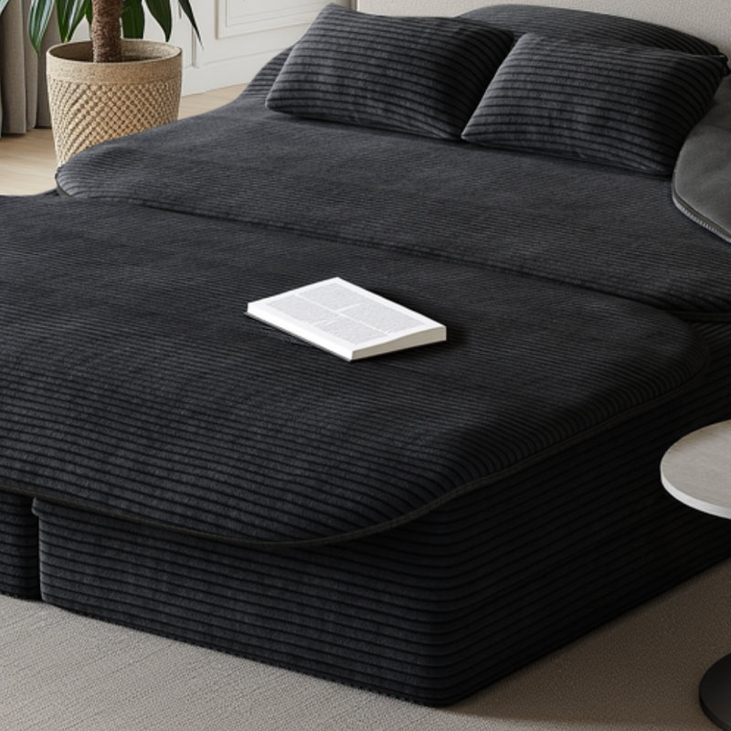 Canapé-lit pliable en tissu velours côtelé Boneless, Noir