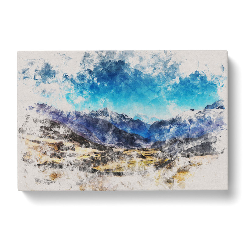 The Annapurna Circuit In Nepal Watercolour - Wrapped Canvas Print, 40cm H x 60cm W x 3cm D