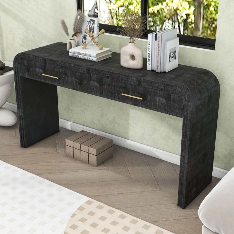 Console en bois avec tiroirs de rangement, Noir antique