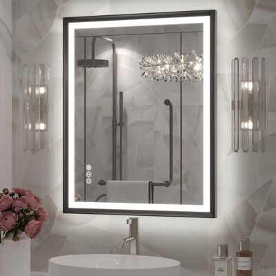 Molly Black Metal Framed LED Front Light and Backlit Anti-Fog Wall Bathroom/ Vanity Mirror