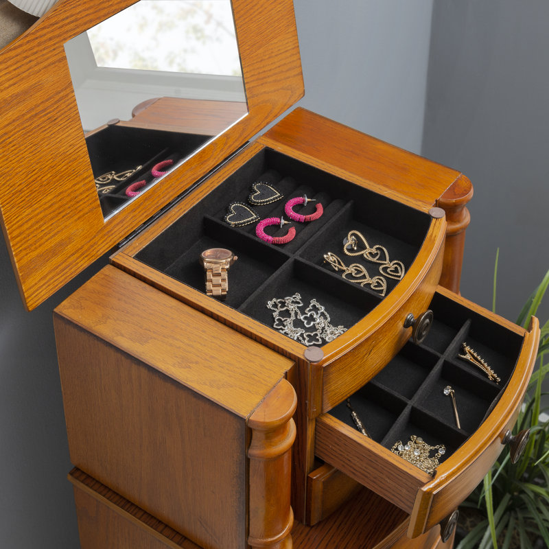 Armoire à bijoux Argo avec miroir, Chêne patiné / doublure noire
