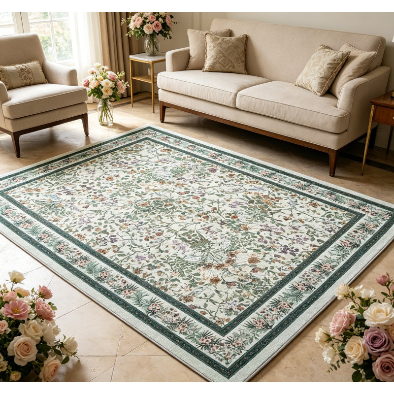 Washable Folding Area Rug - Floral Print, Non-Slip, Easy to Clean, Pet Friendly Carpet for Living Room & Bedroom - Home Decor