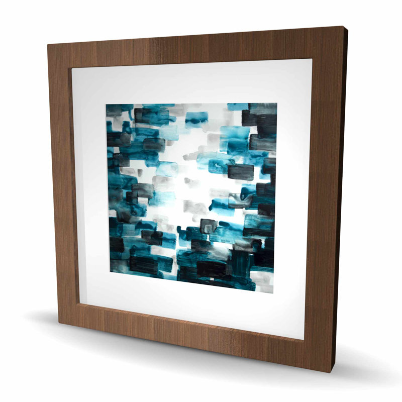 Carrés turquoise et gris | «Modern Kitchen», reproduction encadrée, H 16 po x l 16 po, Brun