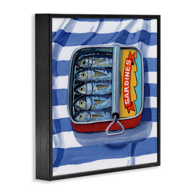 Estampe sardine sur toile rayée, design par Kate Jarvik Birch