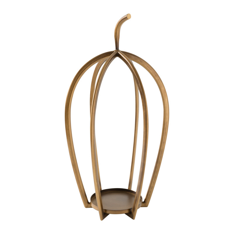 Golden pumpkin-shaped floor tabletop candle holer, 20.25'' H X 9.25'' W X 10.625'' D