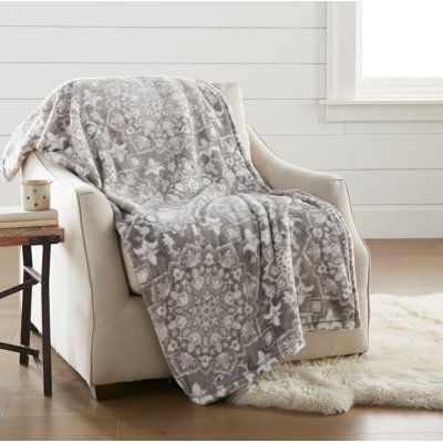 Crafted by Catherine Kaitlin Medallion Grey Velvet Plush Throw Oversized 60" x 70"