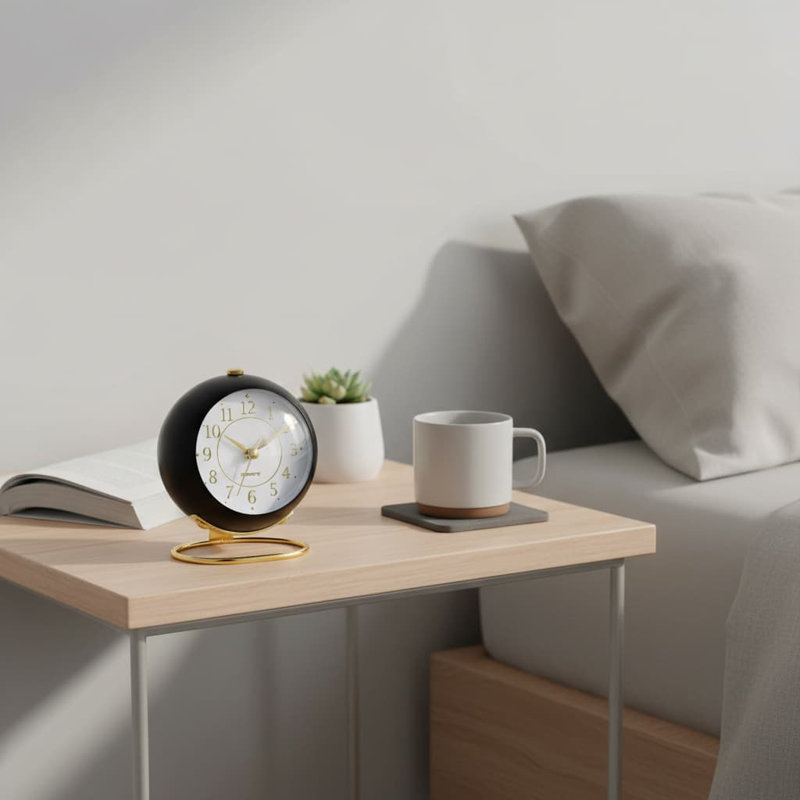 Analogue Metal Electric Alarm Tabletop Clock, Black
