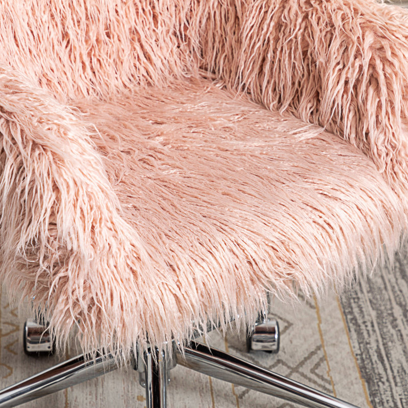 Chaise de bureau moderne en fausse fourrure, Rose