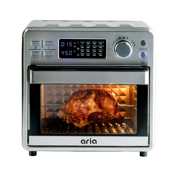 16 qt. Air Fryer Oven Ariawave Mini Stainless Steel with Rotating Rotisserie, Matte Black / Stainless