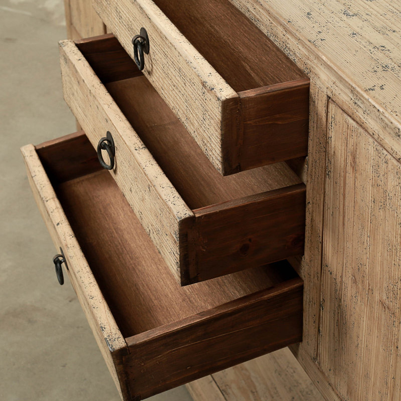 Three Drawers Console Table Weathered Natural with Distressed Gray