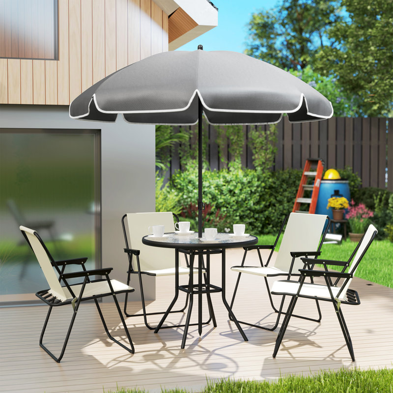 Ensemble de salle à manger de patio avec parasol, ensemble de patio extérieur pliant, crème, Crème, Crème