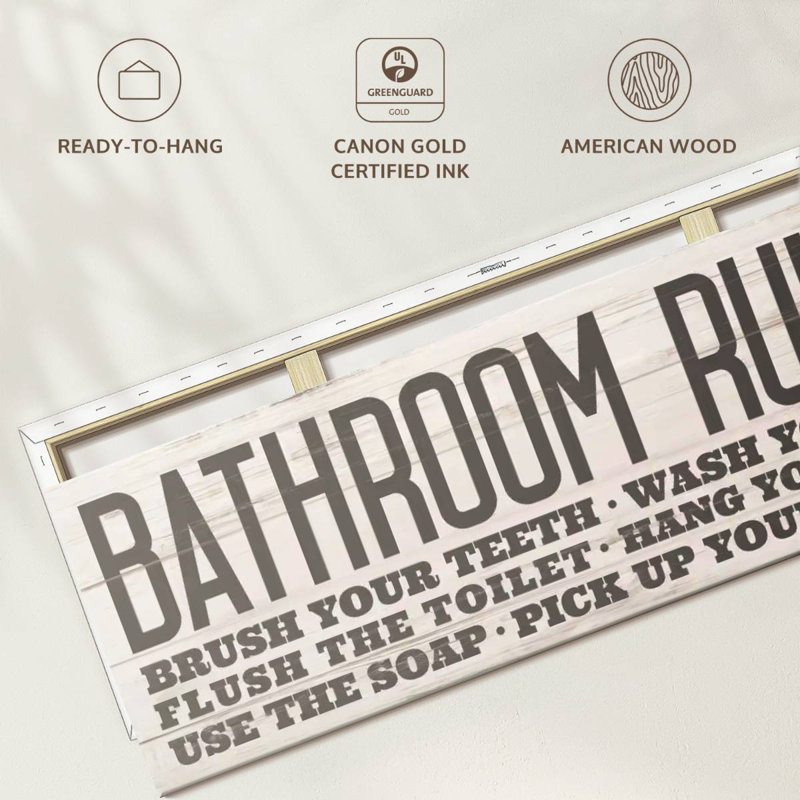 Vintage Bathroom Rules III - impression sur toile tendue, H 10 po x l 30 po x P 1,25 po