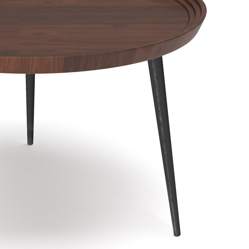 Cognac Round Tray-Top Coffee Table with Metal Legs