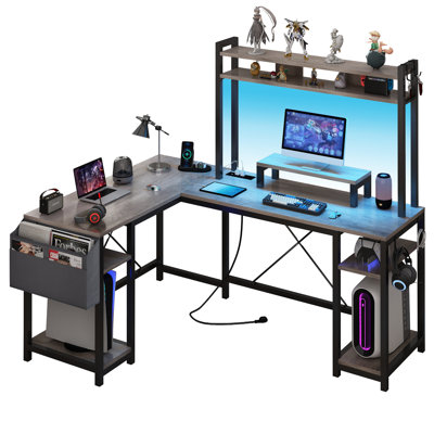 Bureau d'ordinateur en L à hauteur réglable avec huche Sofien