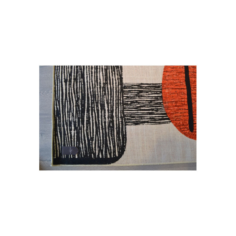 Beige Themed Face Pattern Woven Base Decorative Machine Washable Rug, Rectangle 2'4" x 3'11" Rug Pad Included