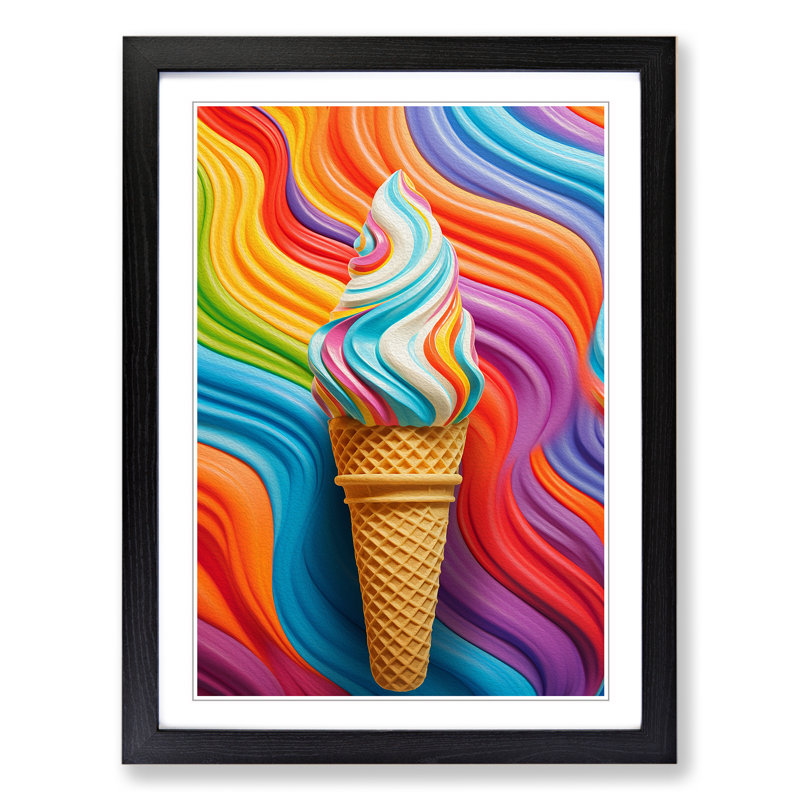 Ice Cream Op - Single Picture Frame Print on Wood, Black Framed, 46cm H x 34cm W x 2cm D