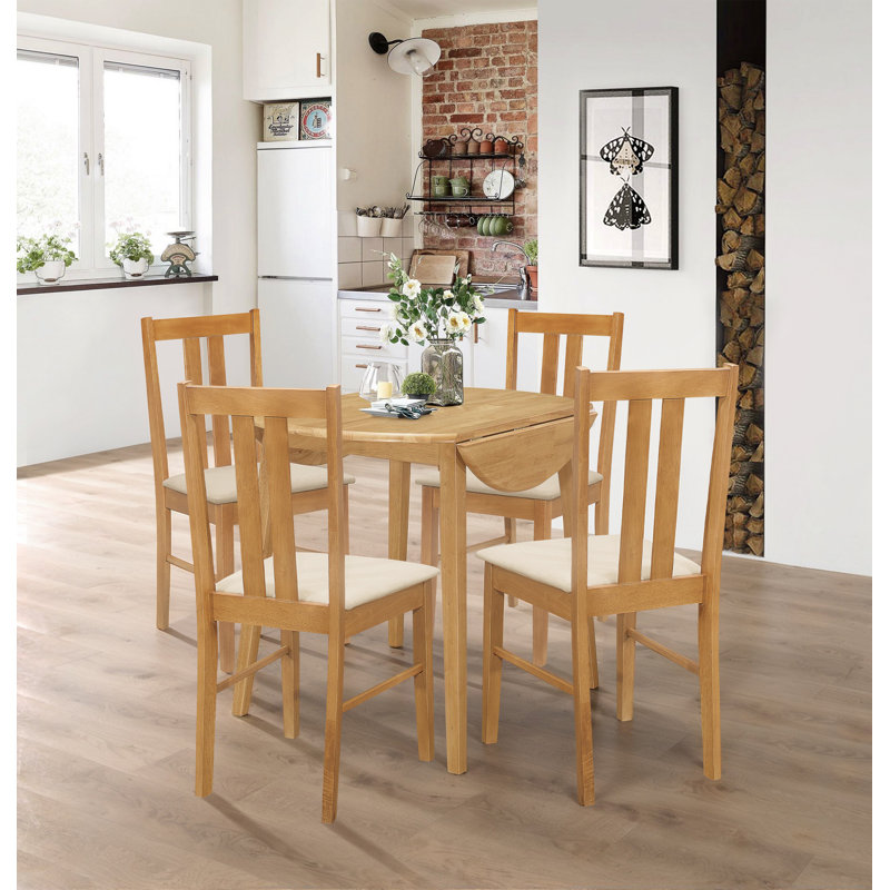 Elle 4 - Person Drop Leaf Rubberwood Solid Wood Dining Set