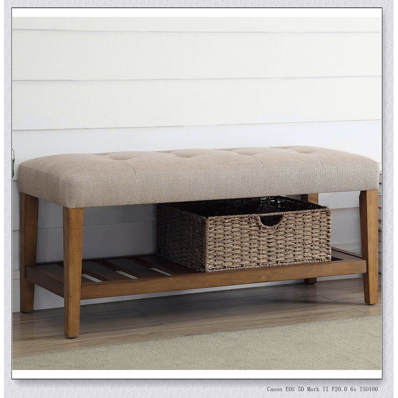 Banc de siège rembourré beige et chêne touffeté