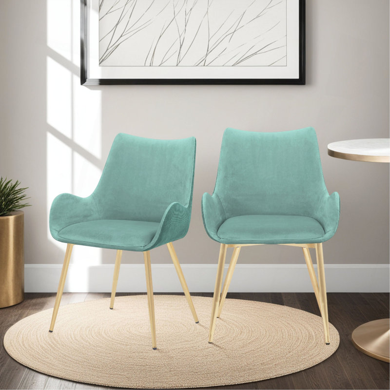 Chaise de salle à manger en tissu bleu sarcelle avec pieds dorés