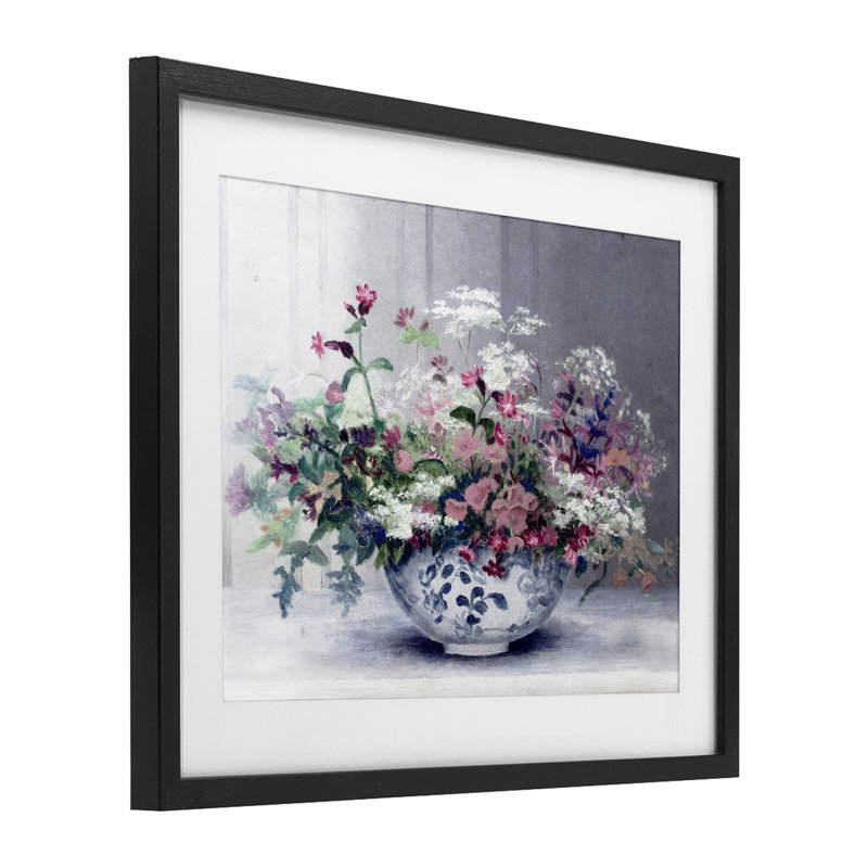 «Painterly Elegant Blooms Vase», reproduction encadrée sous verre encadrée, H 17 po x l 21 po, Cadre noir minuit
