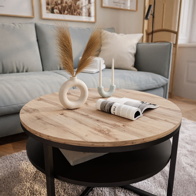 Lottye Frame Coffee Table, Black/Beige/Brown