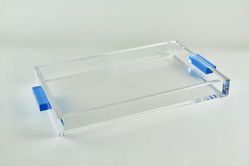 Lucite Handle Tray, Blue, 1.2" H x 14" W x 8.5" D
