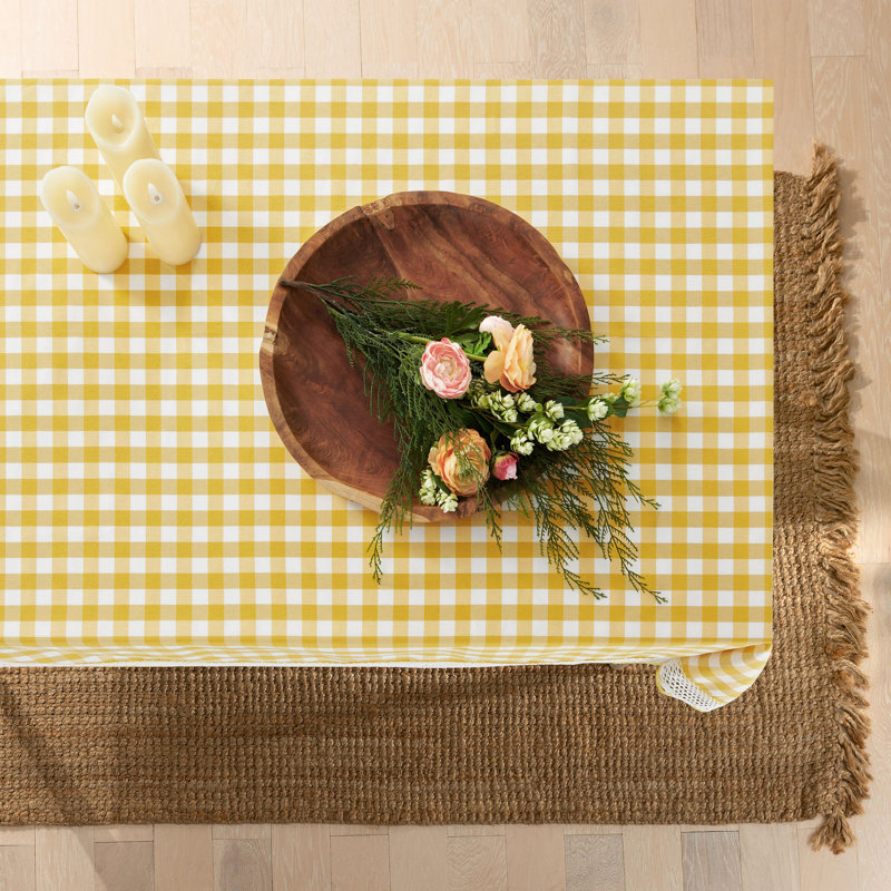 Linhart Checkered Cotton Blend Tablecloth, 104" x 60", Yellow