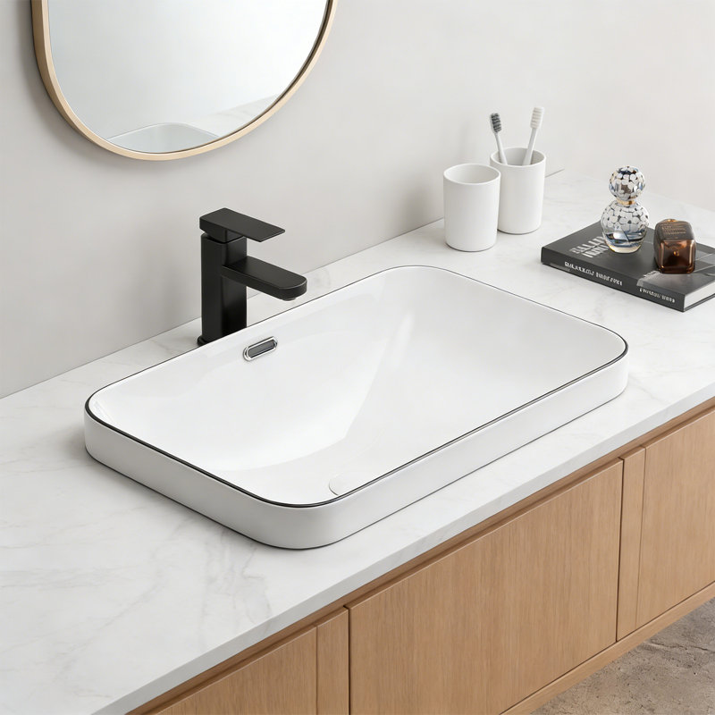 Lavabo vasque de salle de bain, Blanc/Noir