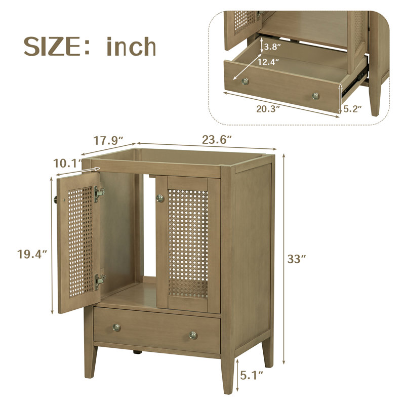 Bathroom Vanity Base without Sink, Featuring Rattan Cabinet with Doors and Drawer