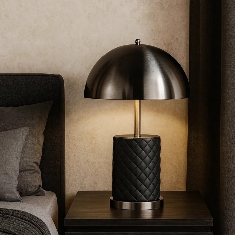 Aria Metal Table Lamp, Blackened Silver/Black