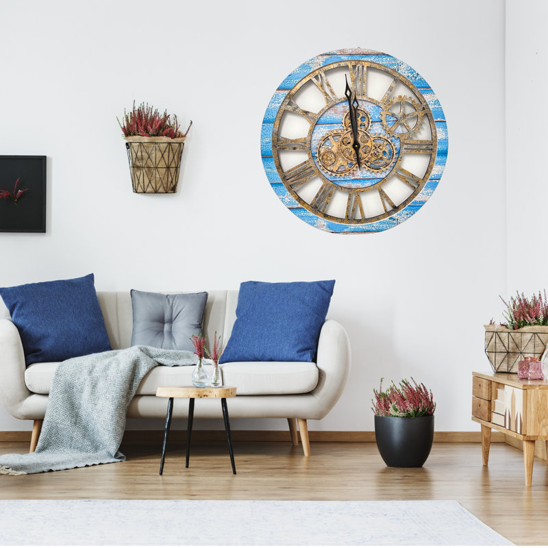 Solid Wood Wall Clock, Ocean Blue