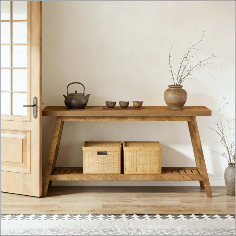 2-Tier Entryway Table,Sofa Table,Space-Saving Console Table, Light Brown