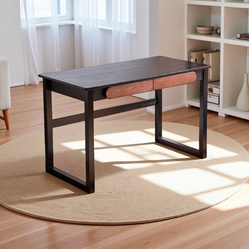 Bureau rétro à double tiroir noir, H 29,52 po x l 39,37 po x P 23,62 po