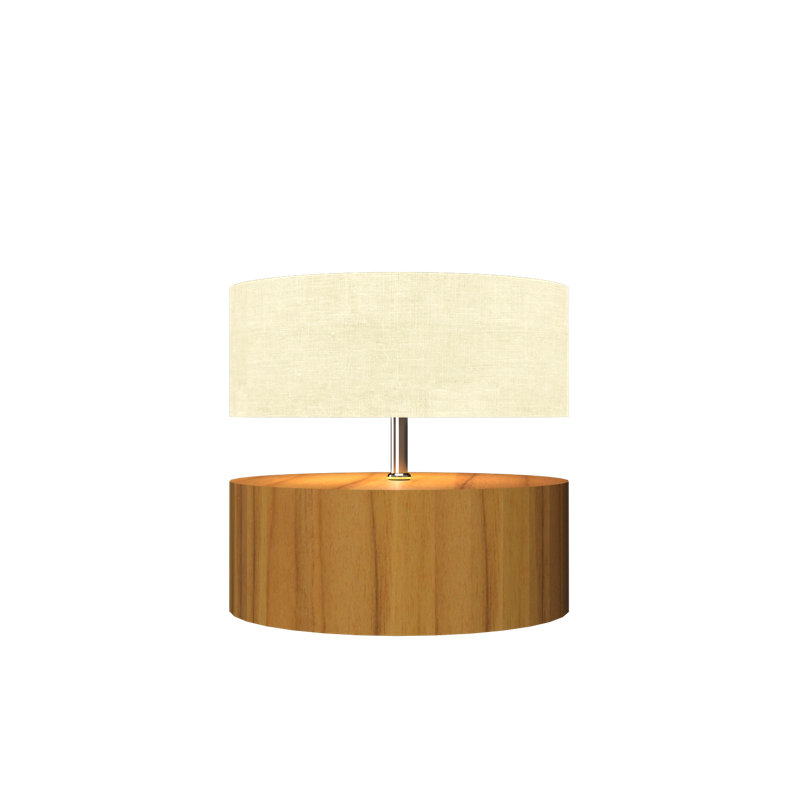 Teak Cylindrical Table Lamp with Natural Wood Veneer