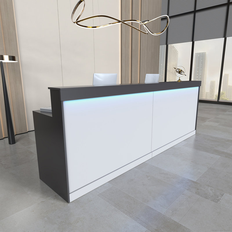 Bureau de réception moderne et ergonomique avec éclairage DEL, Gris, 39.37'' H X 86.61'' W X 23.62'' D