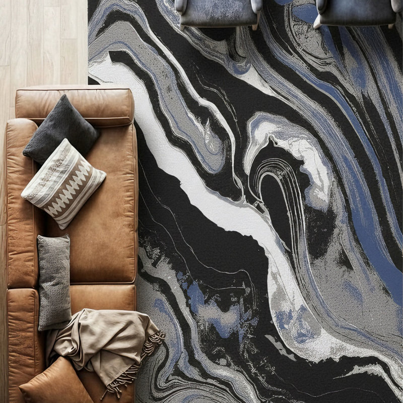 Galaxy Series Abrstract Black/Gray/Ivory/Beige Area Rug, Rectangle 5'3" x 7'3"