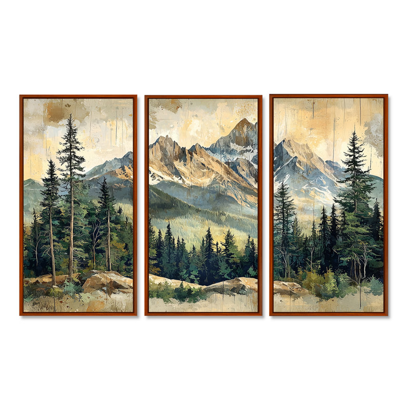 Paysage de montagne en montagne I - Art mural montagnes - ensemble de 3, H 32 po x l 48 po, Brun