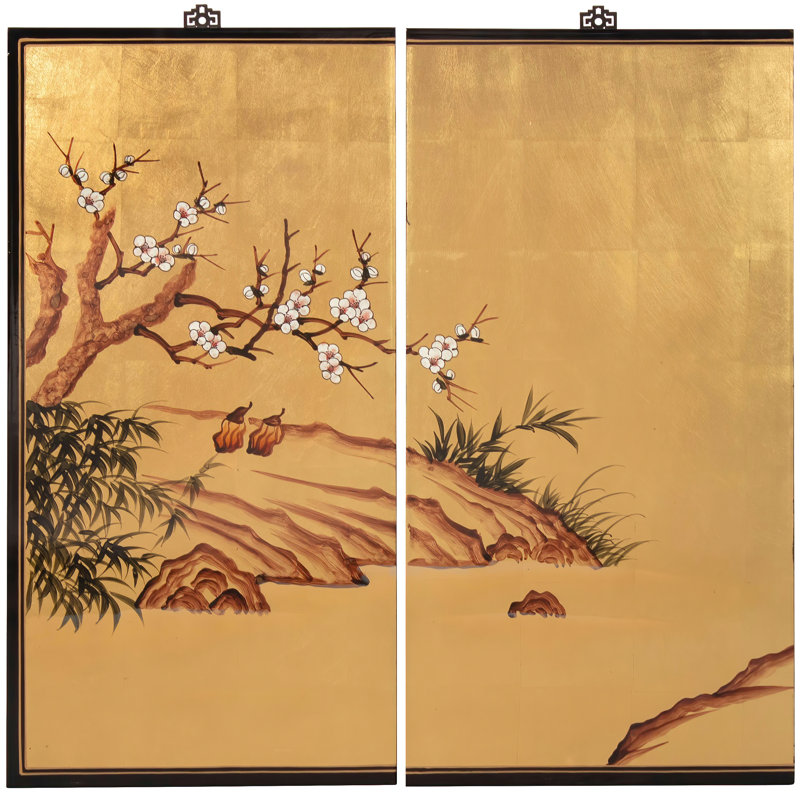 72" Gold Leaf Cranes Acrylic Wall Art Set