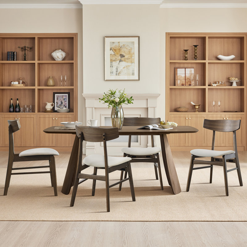 5-Piece Wood Upholstered Dining Set, Brown