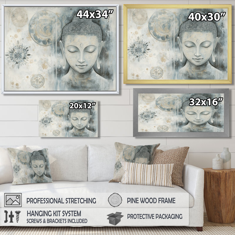 Bouddha gris murmurant le chemin du bouddhisme I - bouddhisme, art mural, salon, H 12 po x l 20 po, Wrapped Canvas