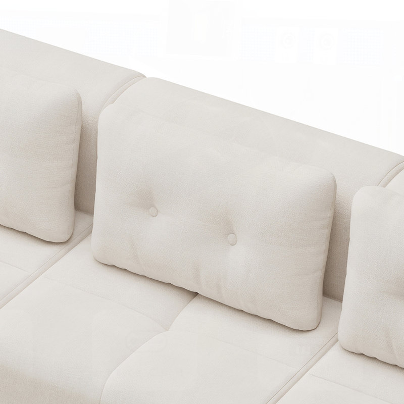 Canapé modulaire modulaire avec méridienne, structure entièrement en mousse, emballage de compression, revêtement texturé tissé pour les salons modernes