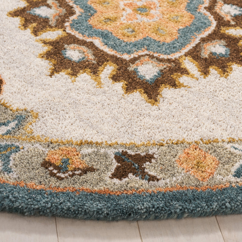 Heritage Handtufted Wool Cotton Floral Rug in Beige/Ivory, Round 6'