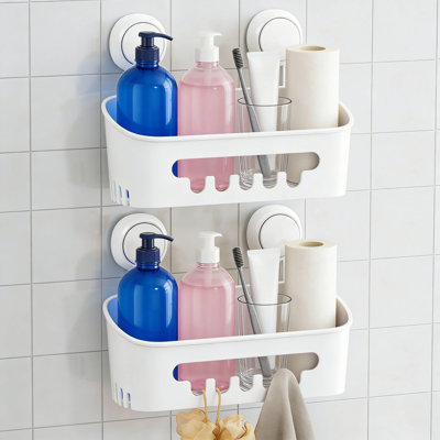 2-Pack Shower Caddy Suction Cup, Heavy Duty With Removable Shelves, Waterproof Plastic Storage For Shower, White