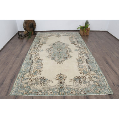 Tapis beige en patchwork de laine rétro 69,3 x 117,3 pouces