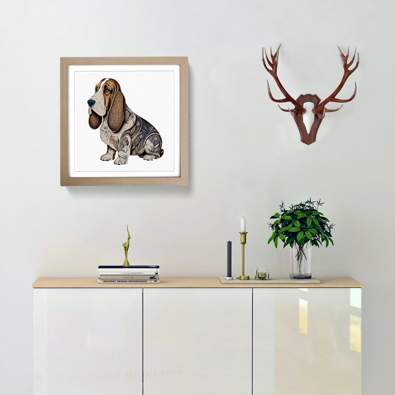 Basset Hound Ornamental Art - Framed Print, Oak