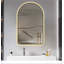 Miroir de salle de bain 28 po x 48 po à DEL arqué avec temps, affichage de la température, antibuée, rétroéclairage à intensité variable et trois températures de couleur
