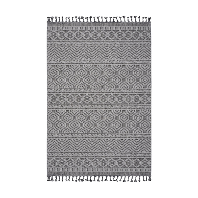 Collection Grey / White / Geometric Indoor / Outdoor Rug, Rectangle 5'3" x 7'6"